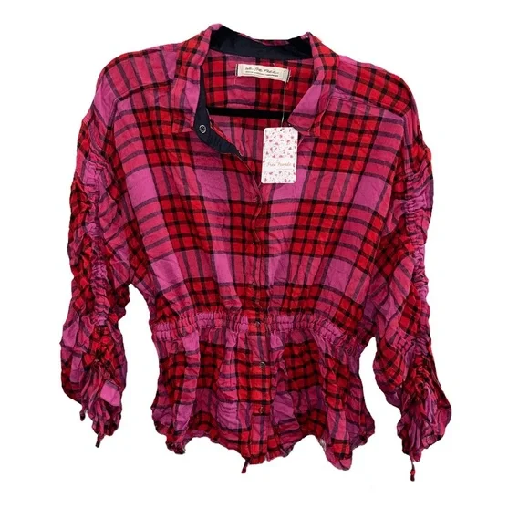 Free People Women's Pacific Dawn Drawstring Plaid Shirt - Picture 4 of 5